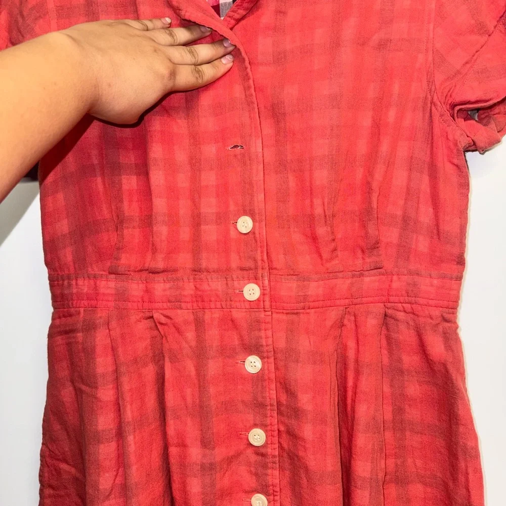 Fossil 100% Cotton Orange and Black Plaid Dress - Picture 3 of 9
